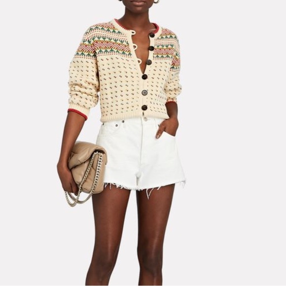 The Great. Vintage Ornament Button Down Cardigan in Cream Green and Red Size 0 - Picture 4 of 15